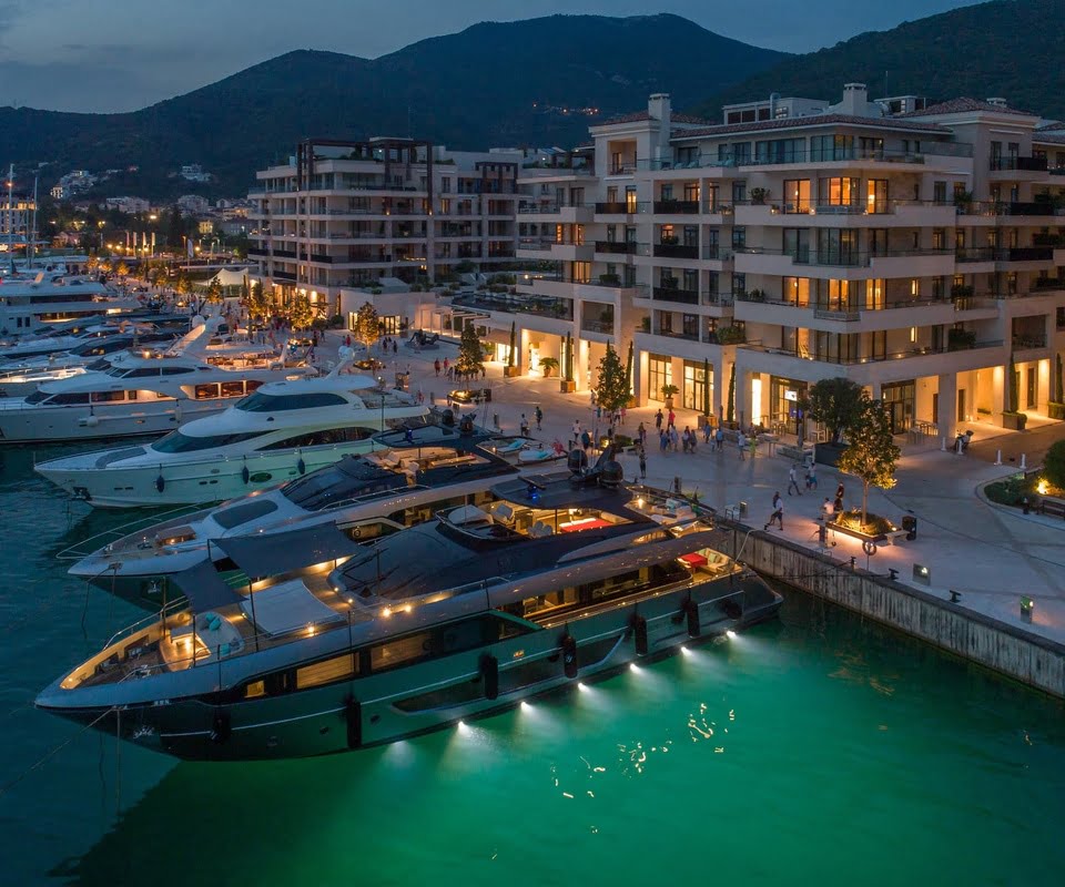 Porto Montenegro Marina at night
