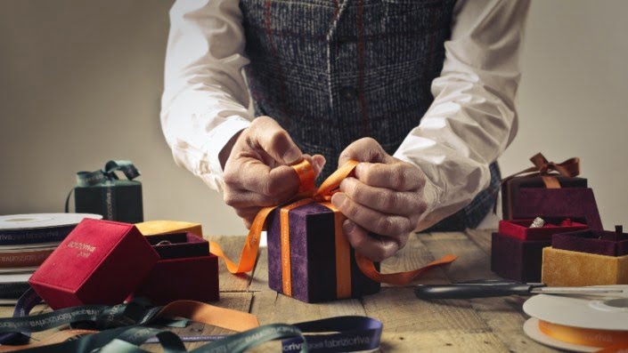 A man packing gifts